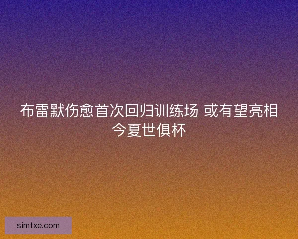 布雷默伤愈首次回归训练场 或有望亮相今夏世俱杯